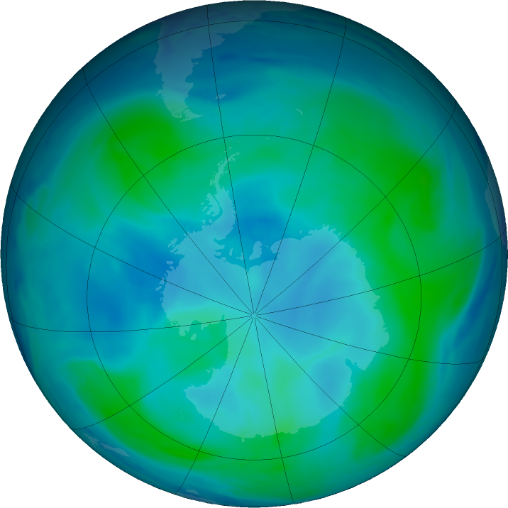 Antarctic ozone map for 24 January 2021